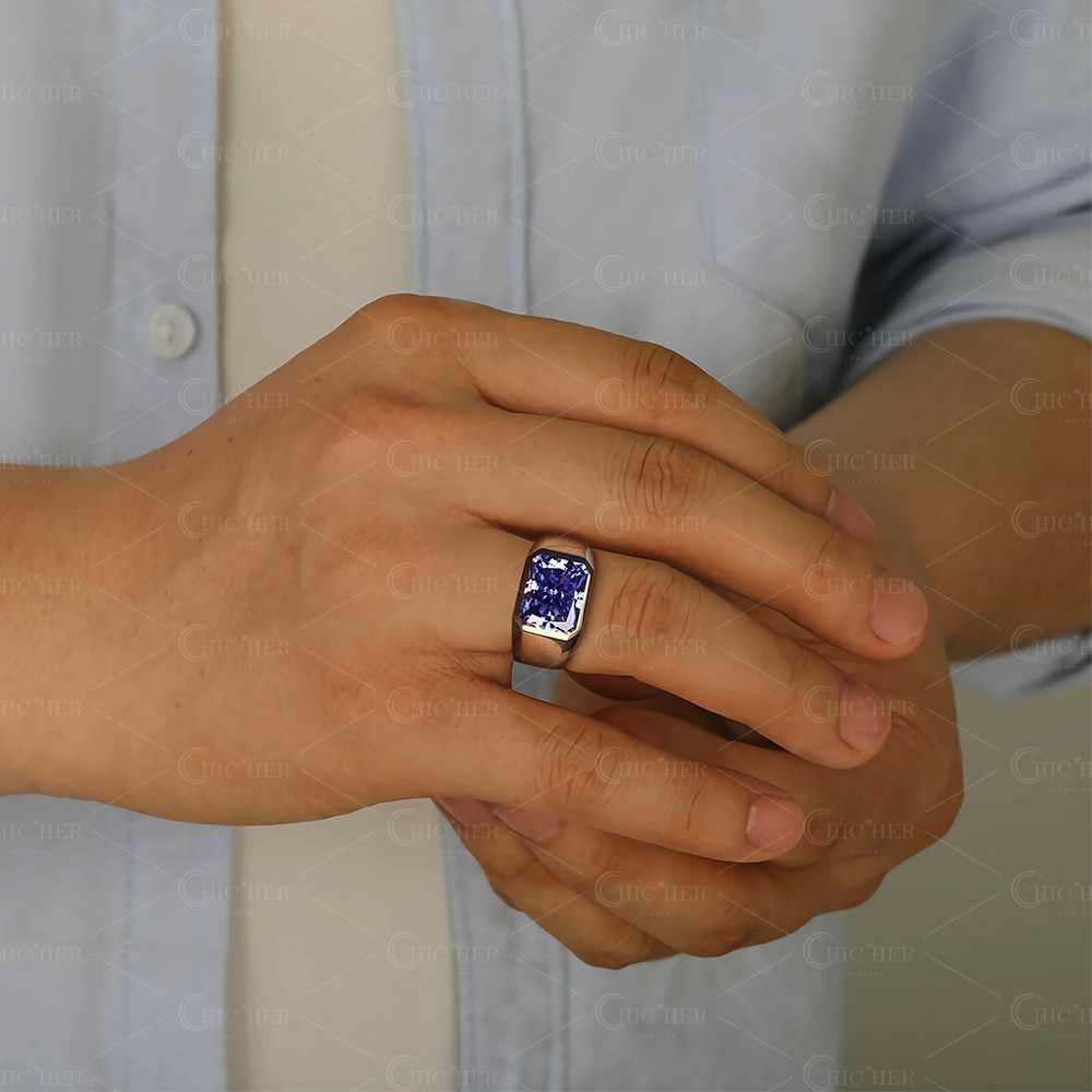 5ct Radiant Cut Blue Sapphire Men's Engagement Ring