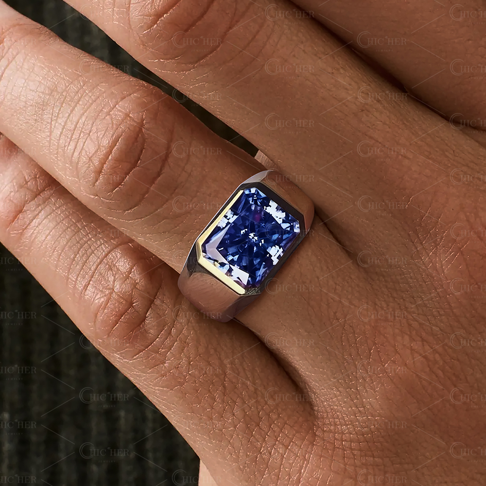 5ct Radiant Cut Blue Sapphire Men's Engagement Ring