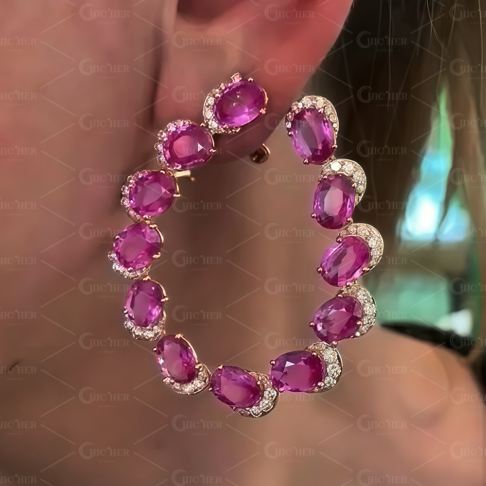 Oval Cut Ruby Sapphire Hoop Earrings