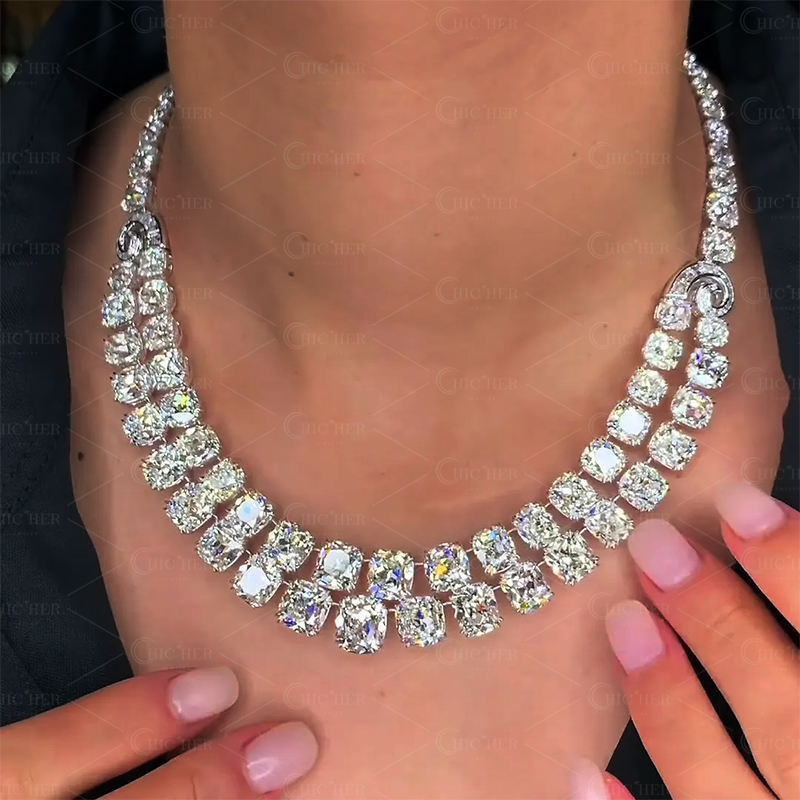 Double Layer Cushion Cut White Sapphire Necklace