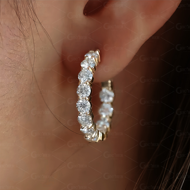 Classic Round Brilliant Cut White Sapphire Hoop Earrings