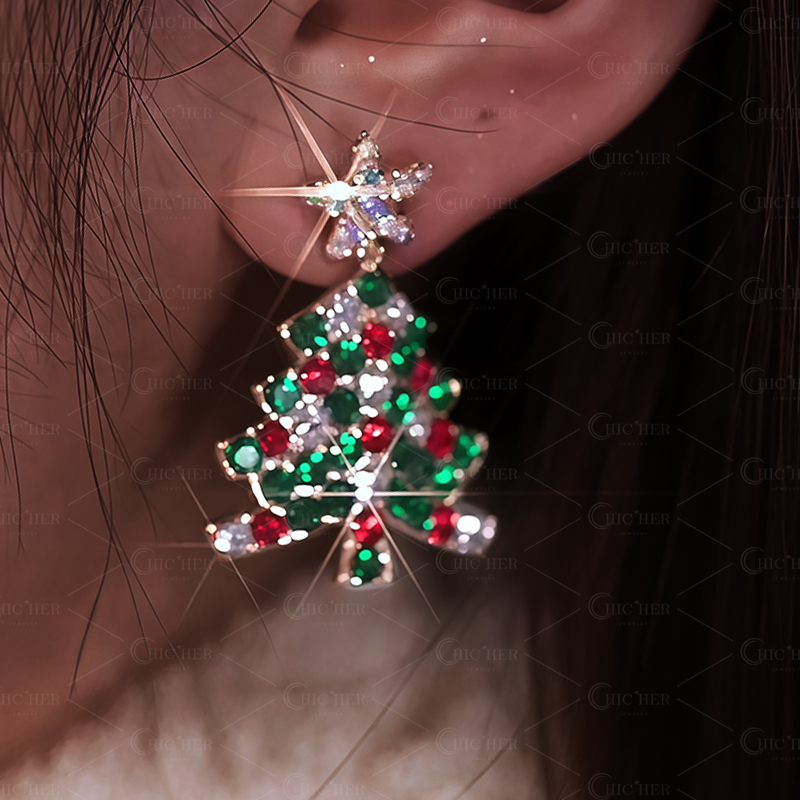 Colorful Christmas Tree Lab-created Sapphire Drop Earrings