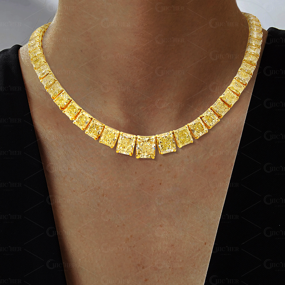 Radiant Cut Yellow Sapphire Choker Necklace