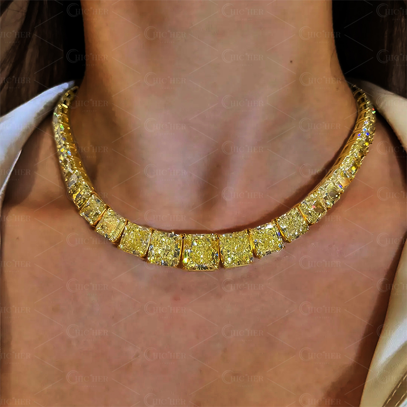 Radiant Cut Yellow Sapphire Choker Necklace