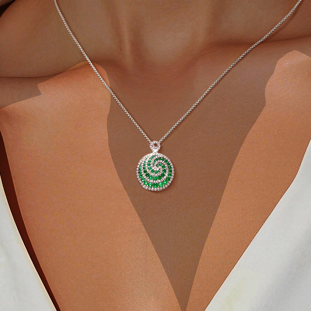 Round Cut Emerald Sapphire Pendant Necklace