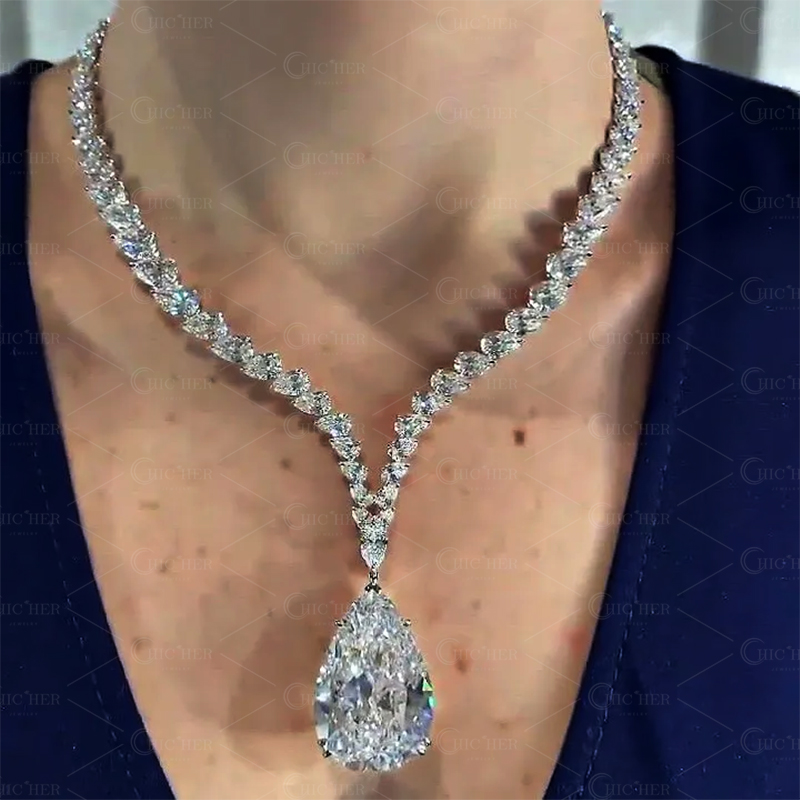 Pear Cut White Sapphire Pendant Necklace