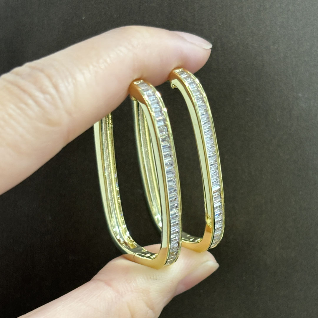 Emerald&Trapezoid Cut White Sapphire Hoop Earrings