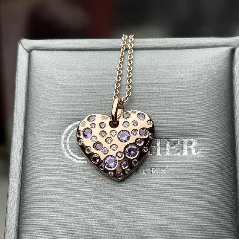 Pink&Amethyst&Diamond Heart Pendant Necklace