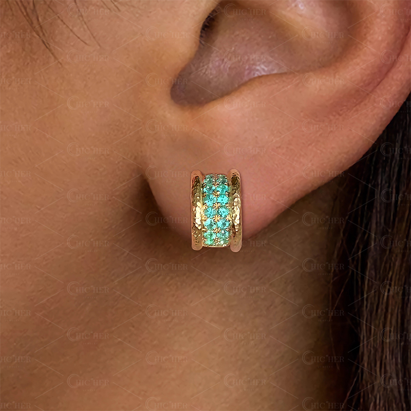 Round Cut Green Sapphire Hoops Earrings