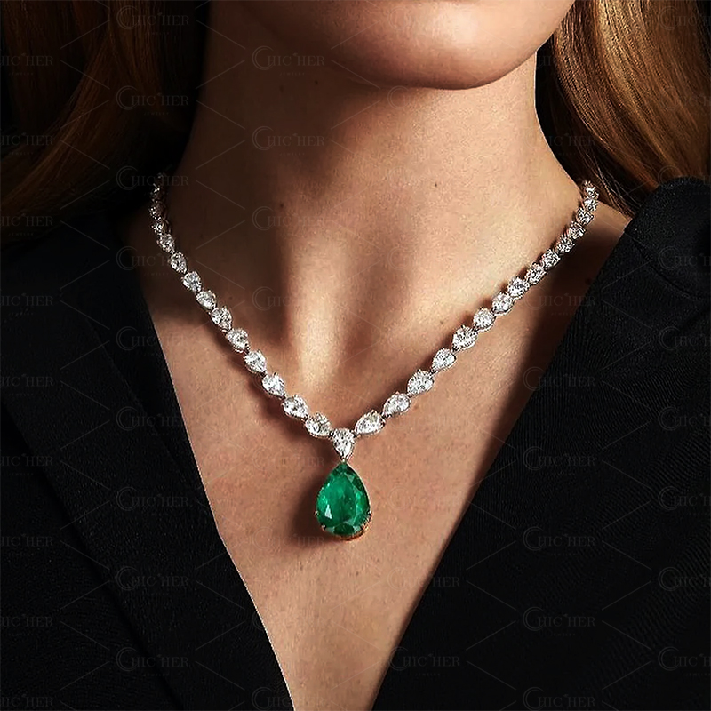 Pear Cut Emerald Sapphire Choker Necklace