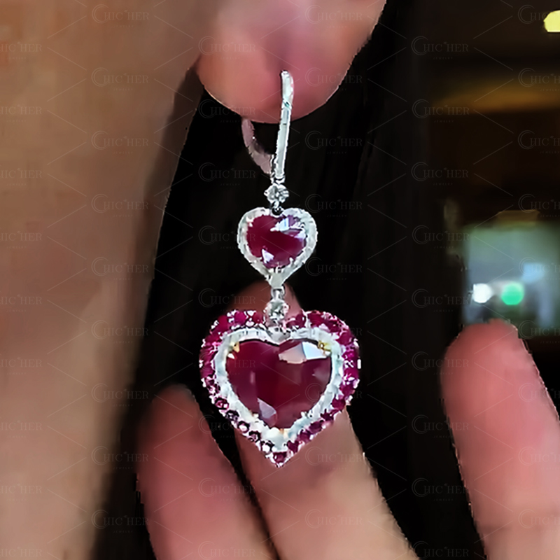 Heart Cut Ruby Sapphire Drop Earrings