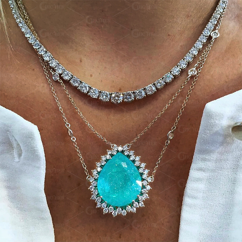 Pear Cut Green Sapphire Pendant Necklace