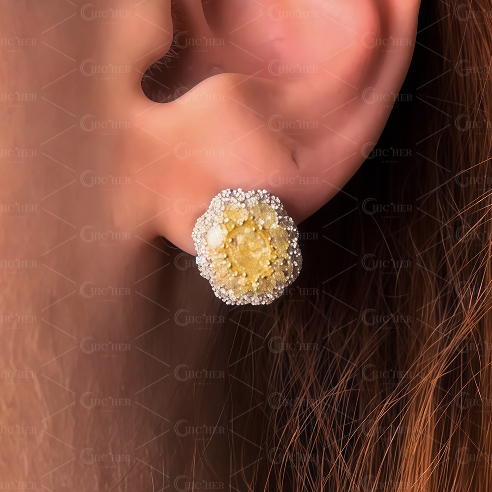 Halo Oval Cut Yellow Sapphire Stud Earrings