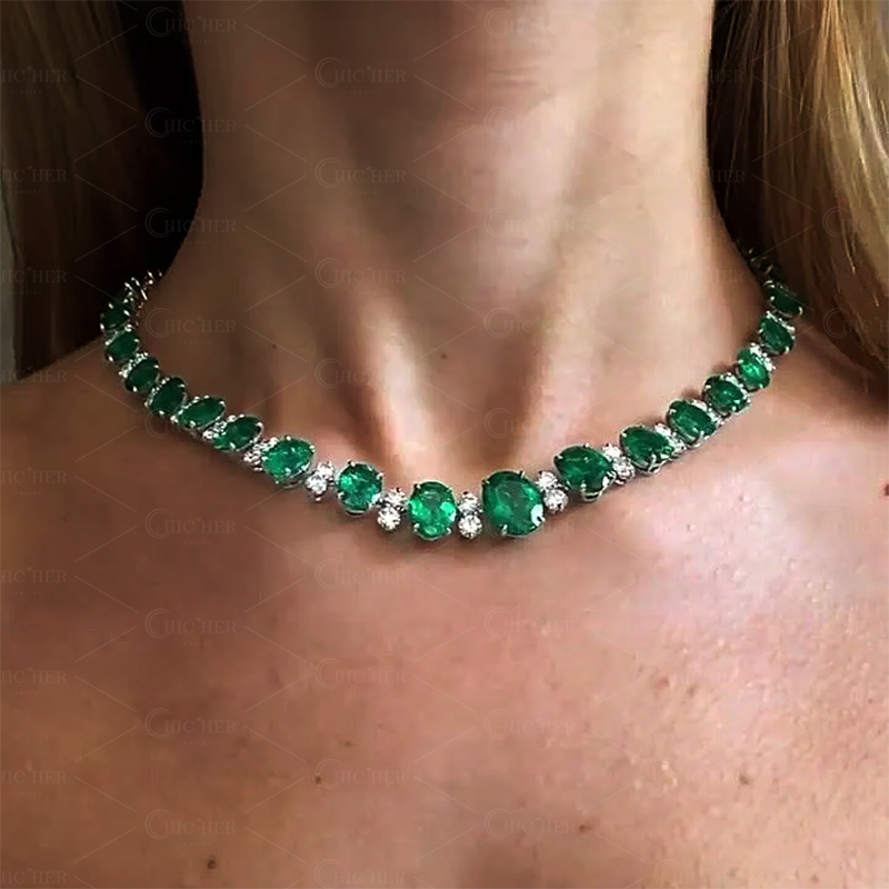 Oval Cut Emerald Sapphire Necklace
