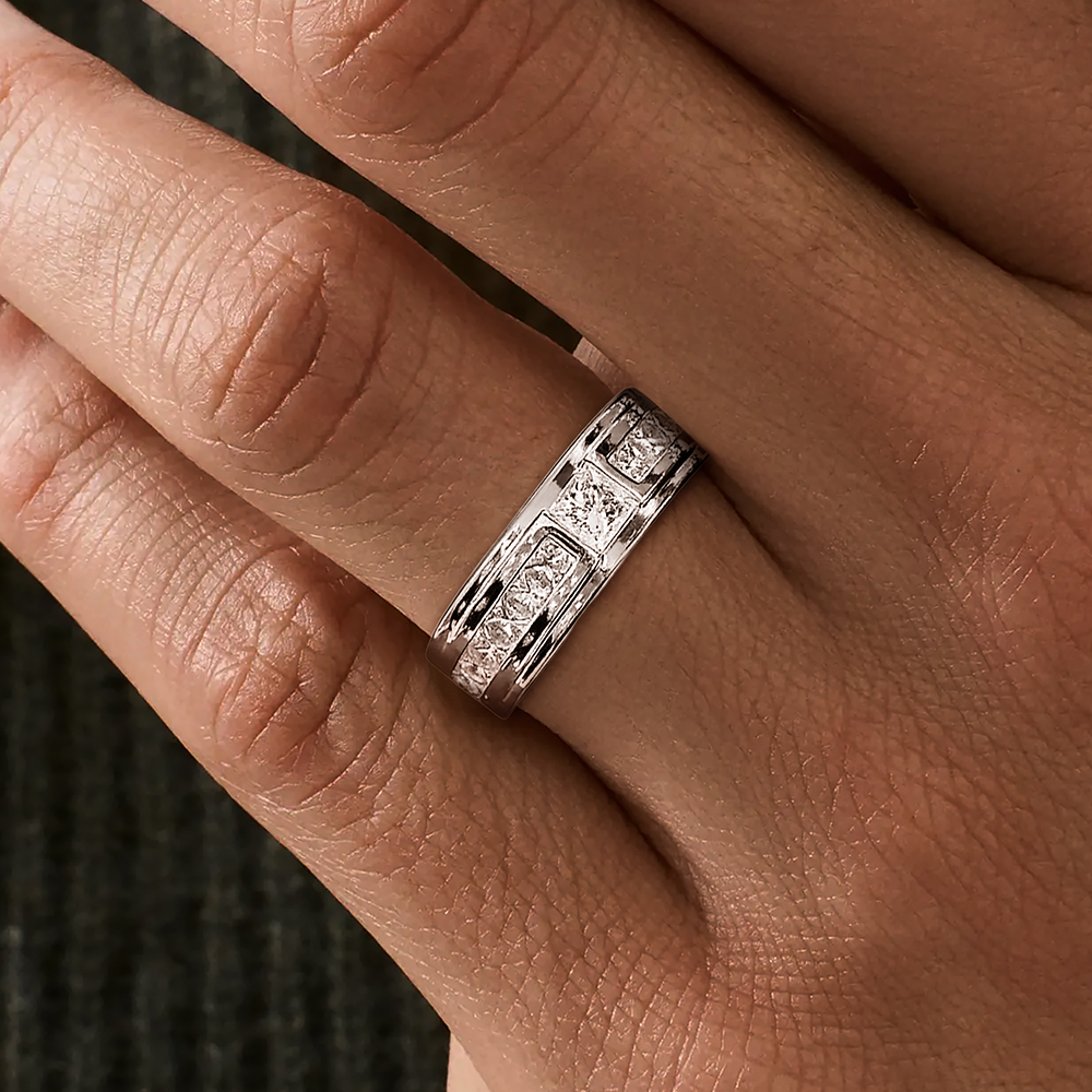 3.75ct Princess Cut White Sapphire Men's Eternity Ring