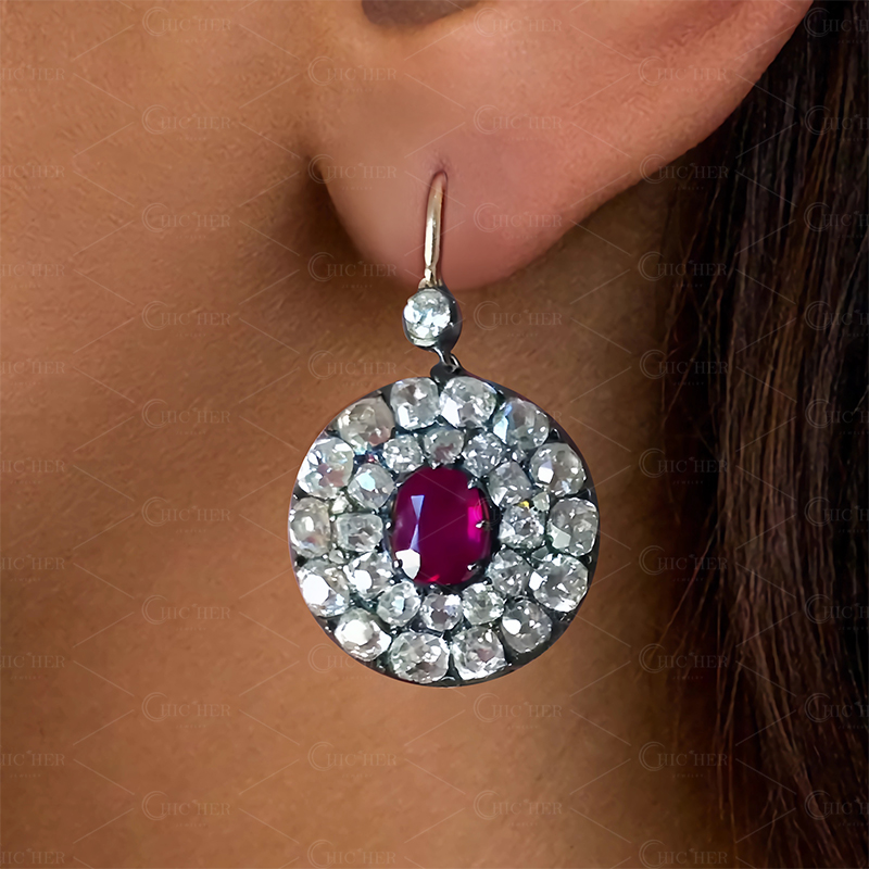 Oval Cut Ruby Sapphire Drop Earrings