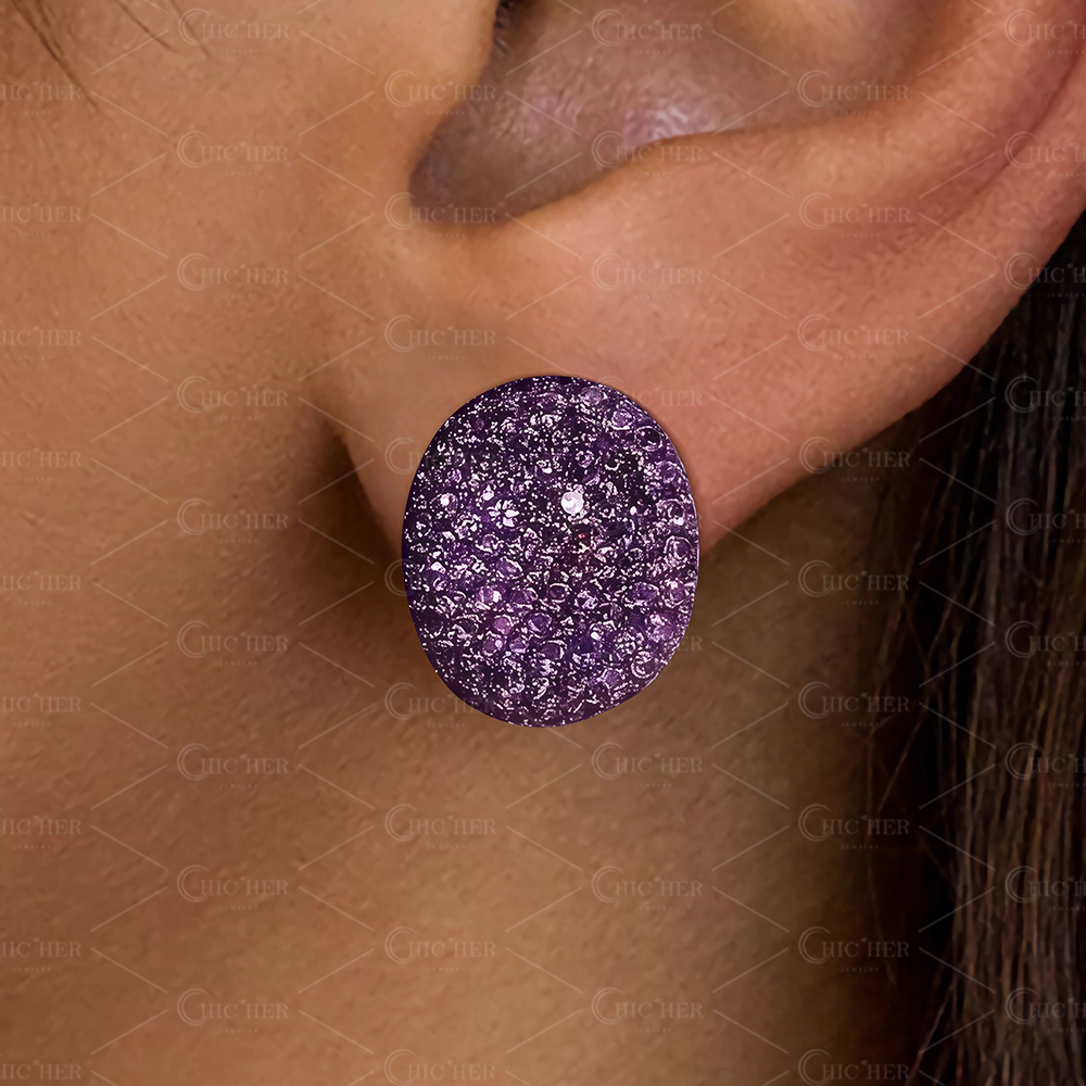 Micro-pave Setting Round Cut Amethyst Sapphire Stud Earrings