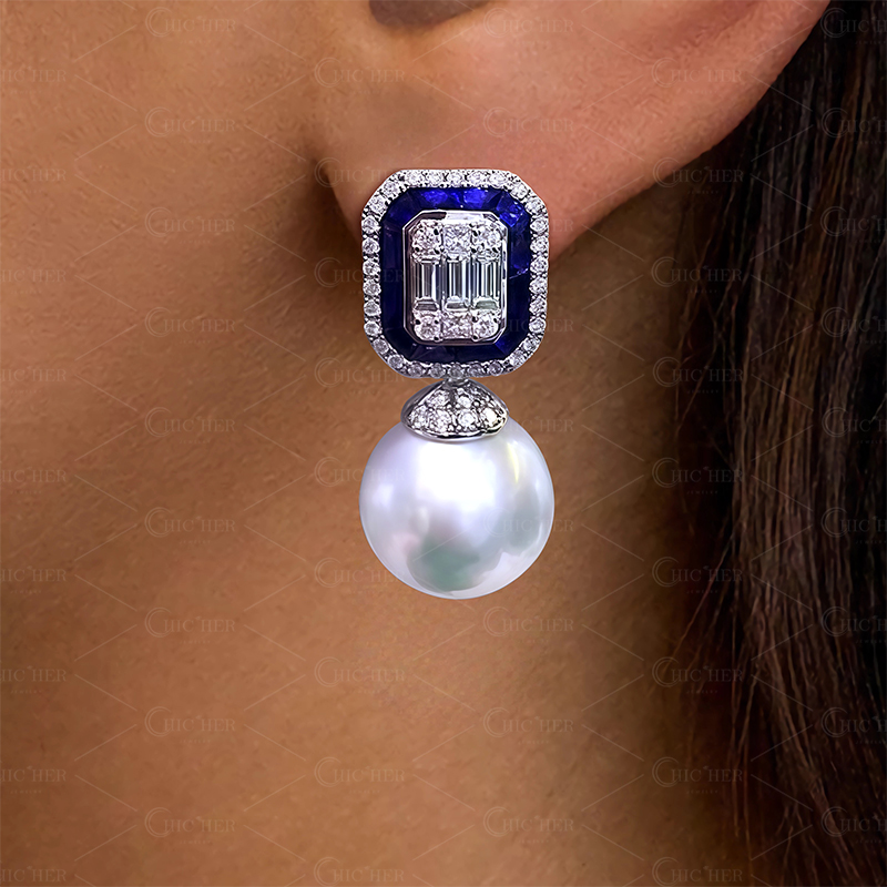 10mm Fashion Diamond& Pearl Drop Earrings 