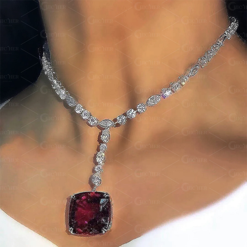 Cushion Cut Ruby Sapphire Pendant Necklace