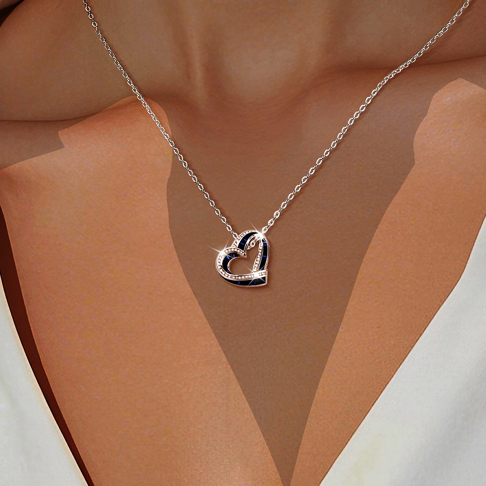 Love Heart Blue Sapphire Pendant Necklace
