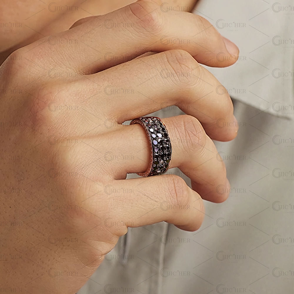 5.35ct Round Cut Black Sapphire Men's Eternity Ring