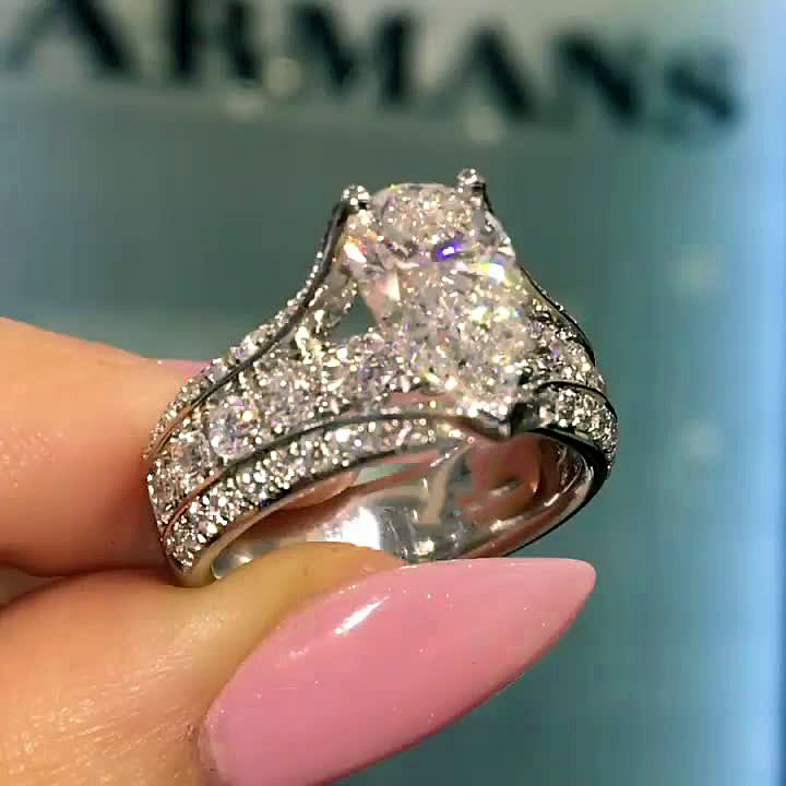 4ct Pear Cut White Sapphire Engagement Ring