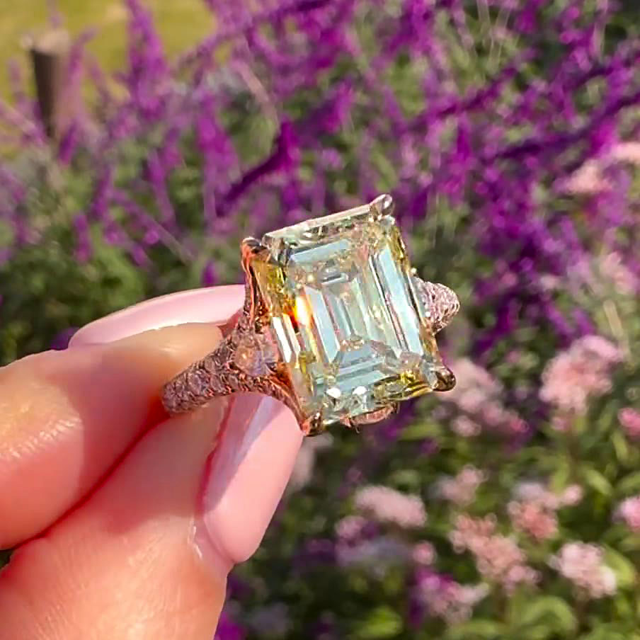 4ct Emerald Cut Yellow Sapphire Engagement Ring