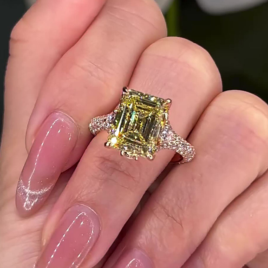 4ct Emerald Cut Yellow Sapphire Engagement Ring