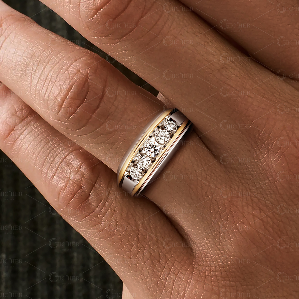1.0ct Two-Tone Round Cut White Sapphire Men's Band