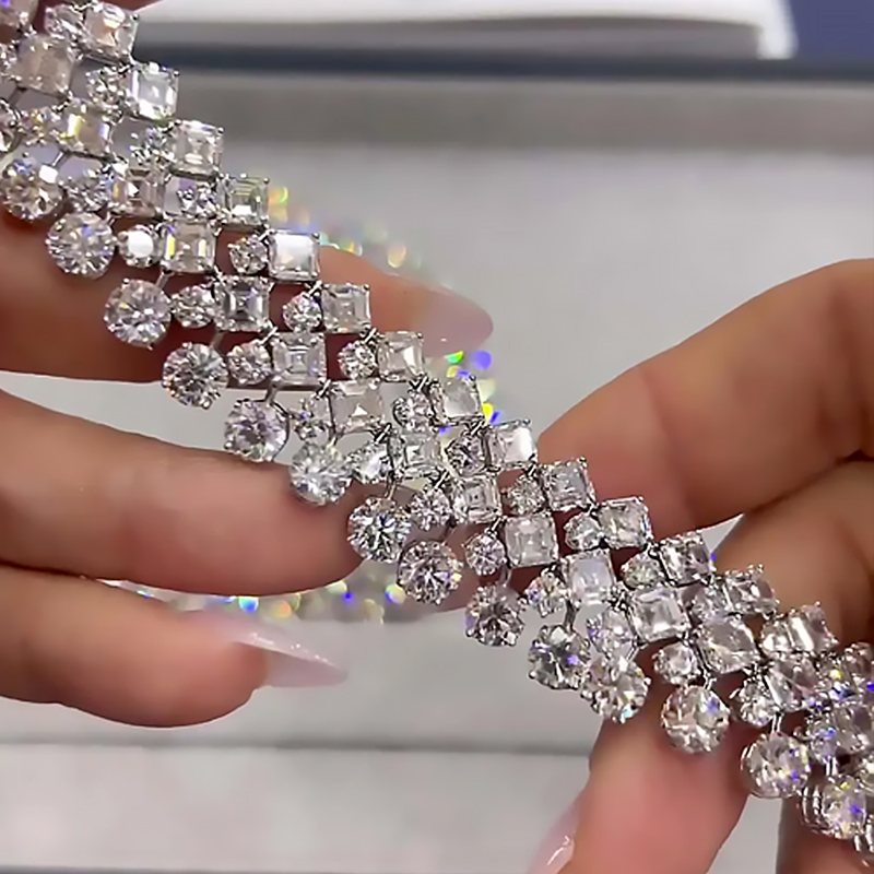 Round&Asscher Cut White Sapphire Luxury Necklace