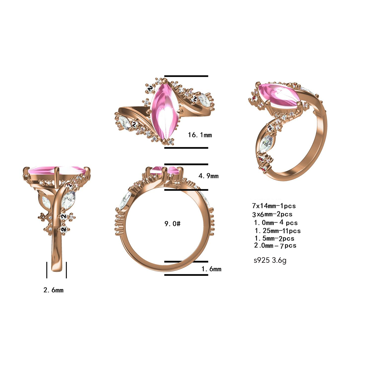 Bypass Design 3ct Marquise Cut Fancy Pink Sapphire Engagement Ring