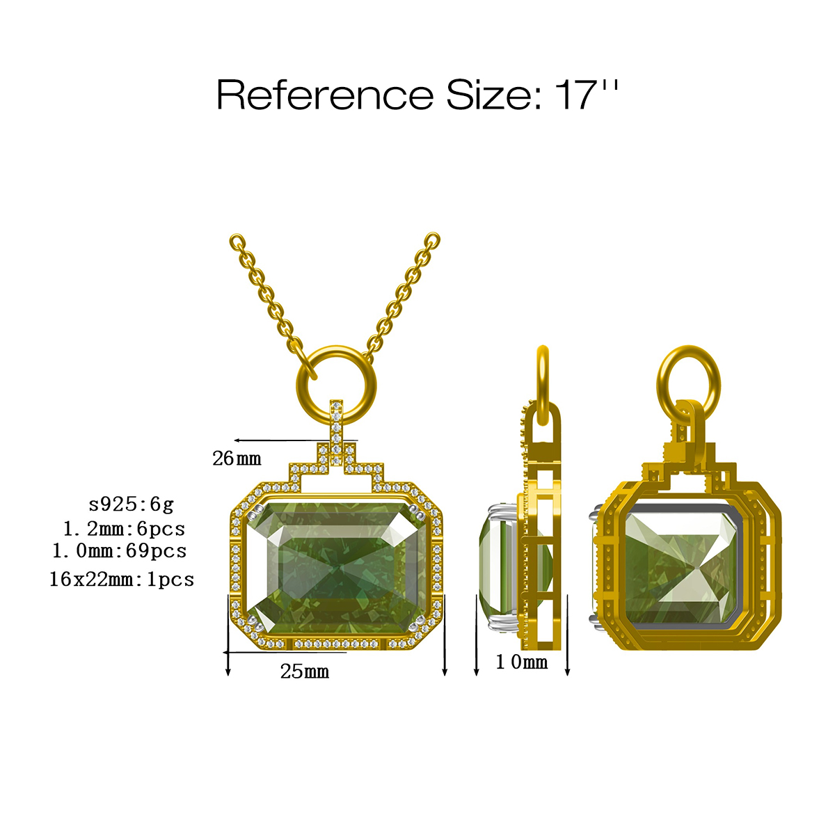  Emerald Cut Peridot Sapphire Pendant Necklace