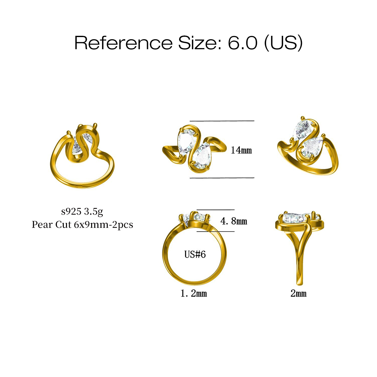 6ct Pear Cut Brown & White Sapphire toi et moi Ring