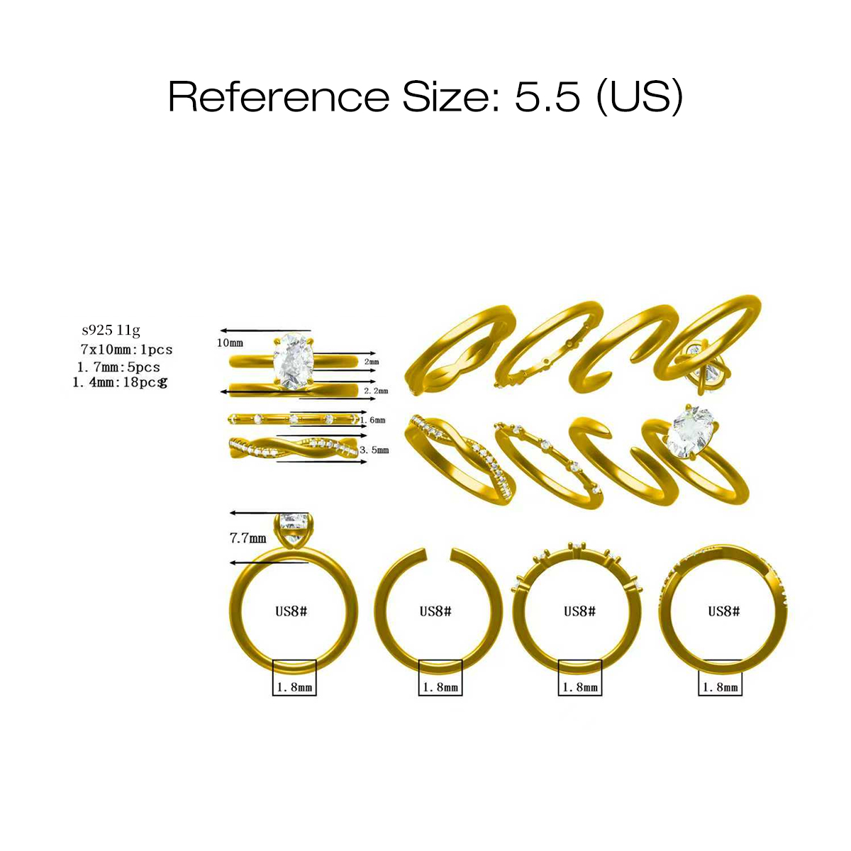 3ct Oval Cut White Sapphire Wedding Ring Set / 4-Piece