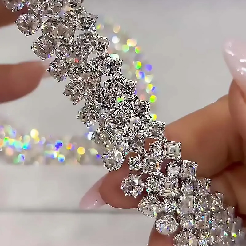 Round&Asscher Cut White Sapphire Luxury Necklace