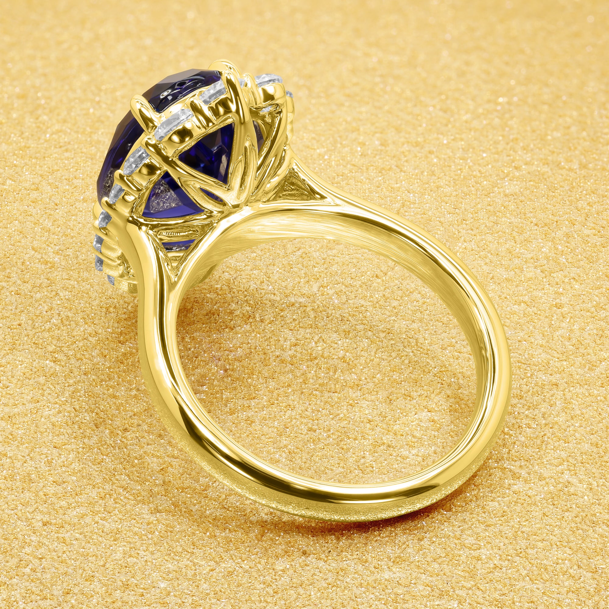 Halo 4ct Oval Cut Blue Sapphire Classic Engagement Ring