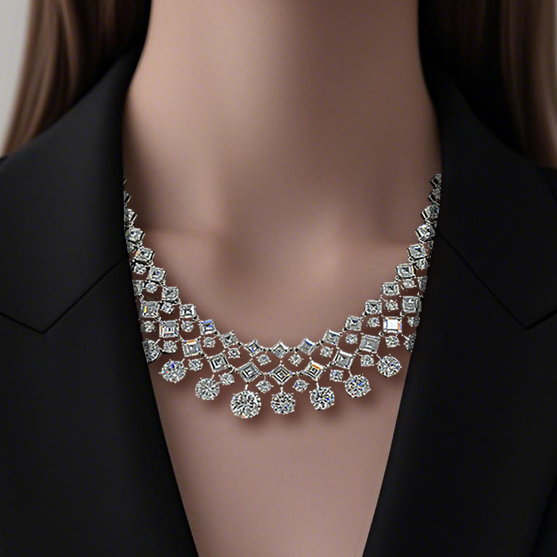 Round&Asscher Cut White Sapphire Luxury Necklace