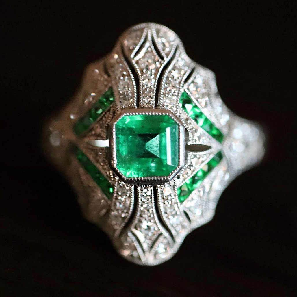 3ct Art Deco Asscher Cut Emerald Sapphire Engagement Ring