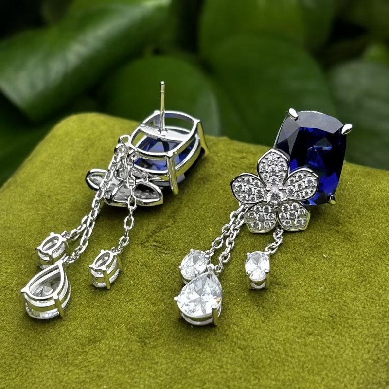 Original Design - 4.5ctw Cushion Cut  Blue Sapphire Dangle Earrings