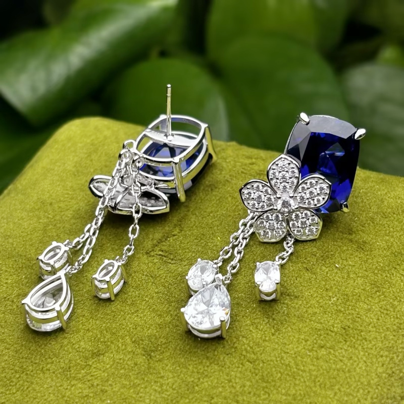 Original Design - 4.5ctw Cushion Cut  Blue Sapphire Dangle Earrings