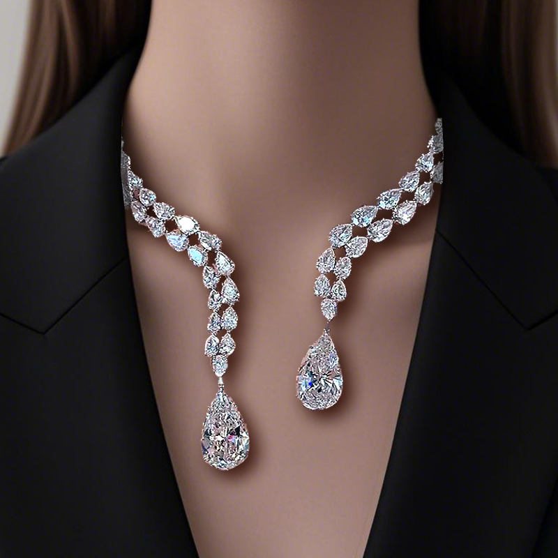 Open Design Pear Cut White Sapphire Pendant Necklace