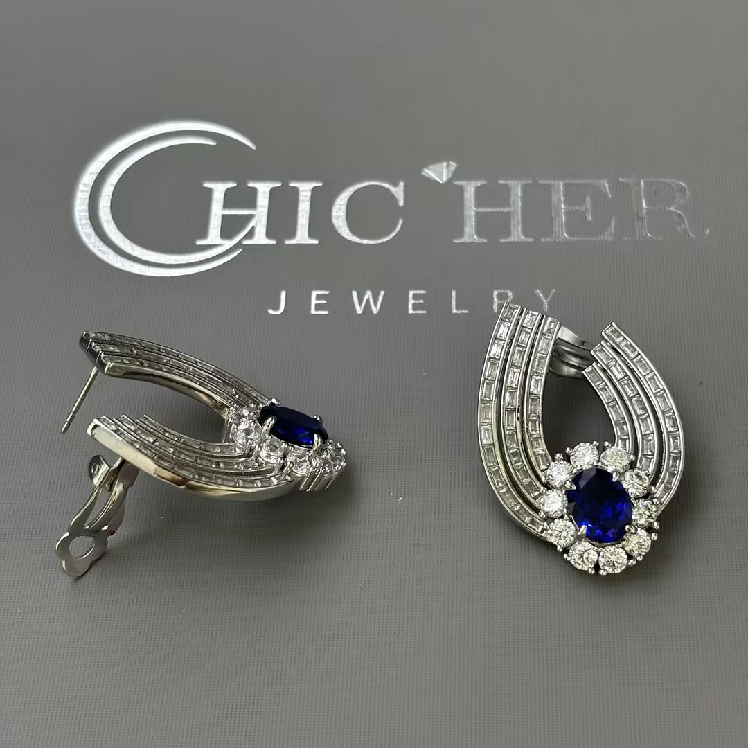 Halo Cushion Cut Blue Sapphire Hoop Earrings
