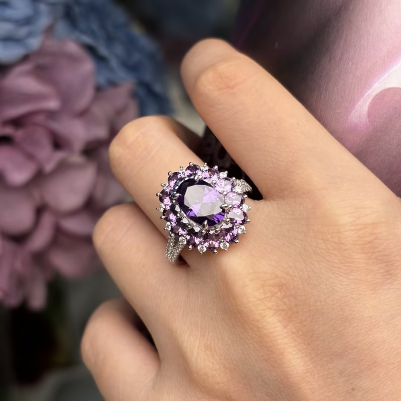 2ct Oval Cut Amethyst Sapphire Double Halo Engagement Ring