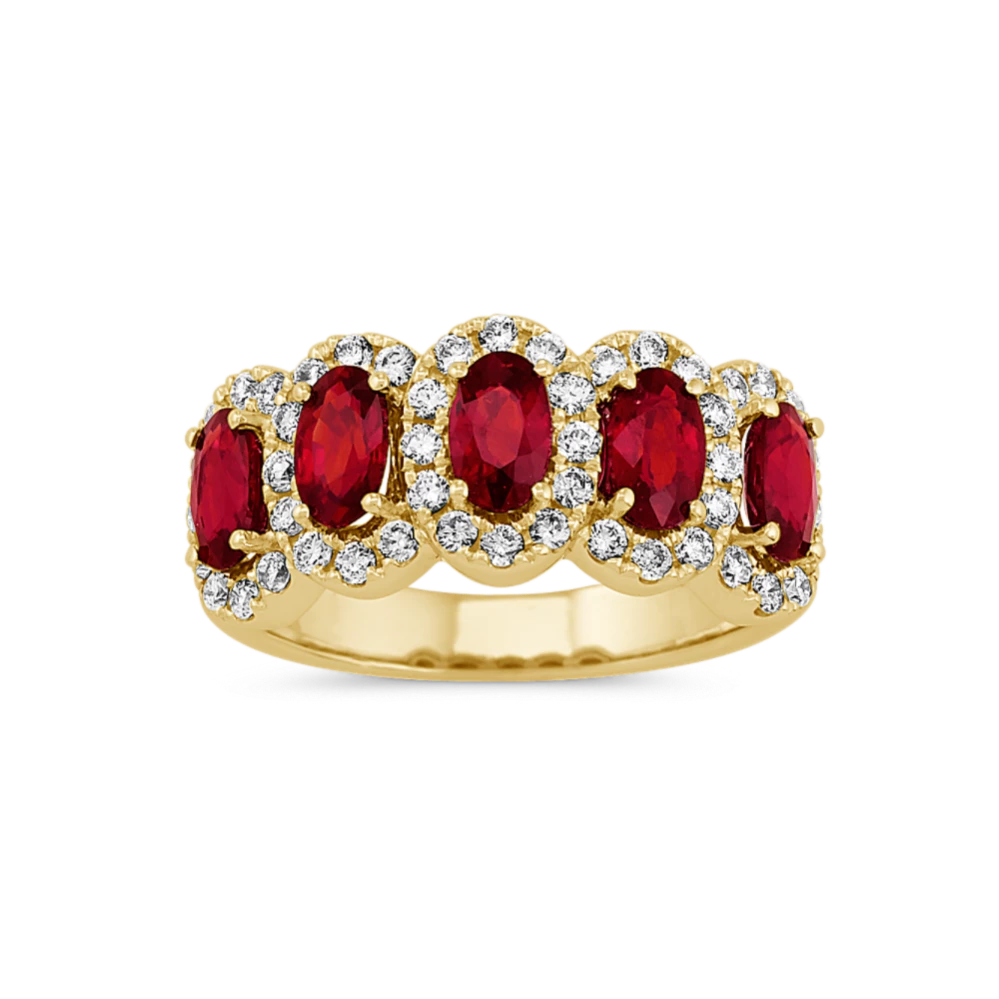 6.25ct Five -stone Halo Oval Cut Ruby Sapphire Eternity Ring