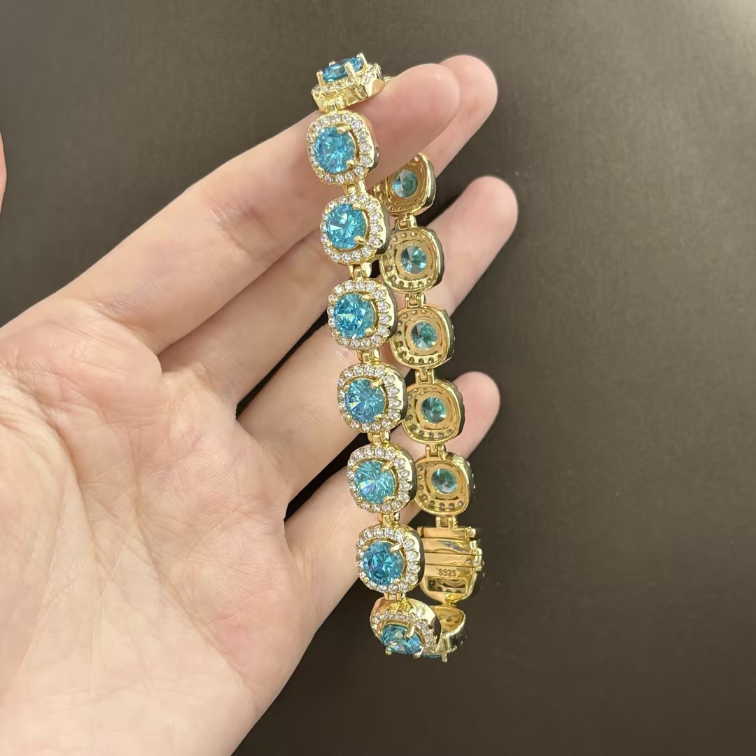 Fashion Halo  Aquamarine Sapphire Bracelet