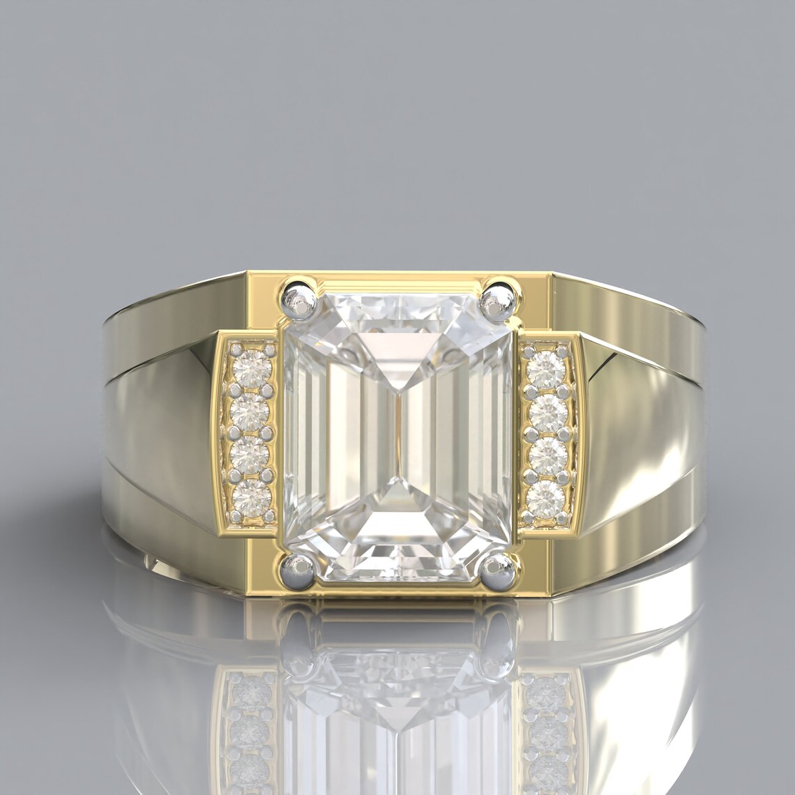 7ct Emerald Cut White Sapphire Engagement Ring For Men