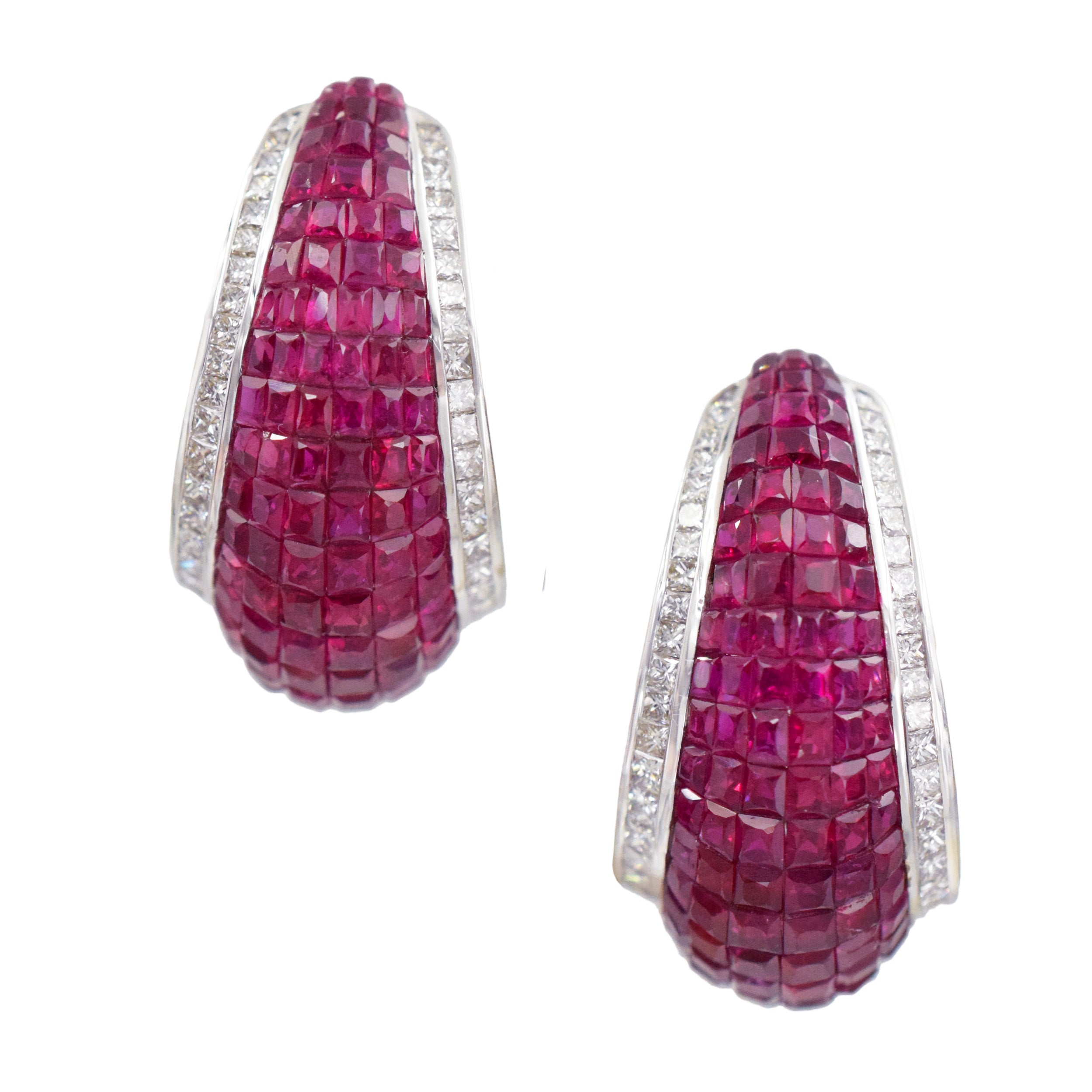 Ruby&Diamond Invisibly Setting Inside Out Hoop Earrings