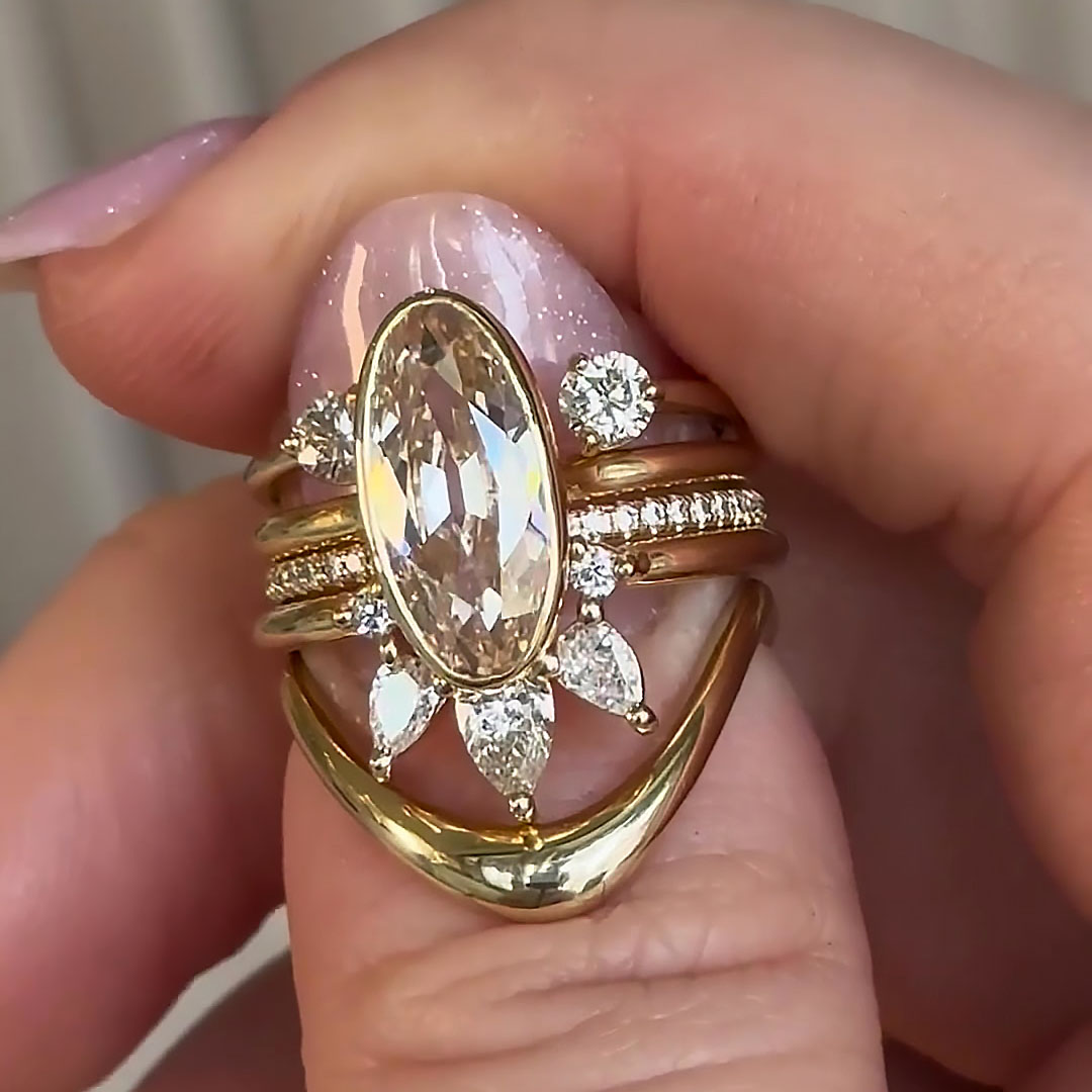 5ct Oval Cut White Sapphire Bridal Set Ring/ 5pcs