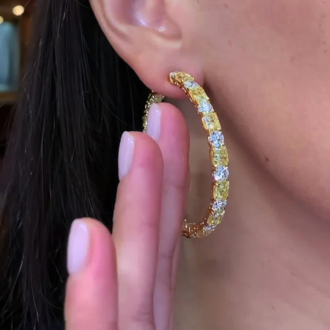 Radiant Cut Yellow Sapphire Hoop Earrings