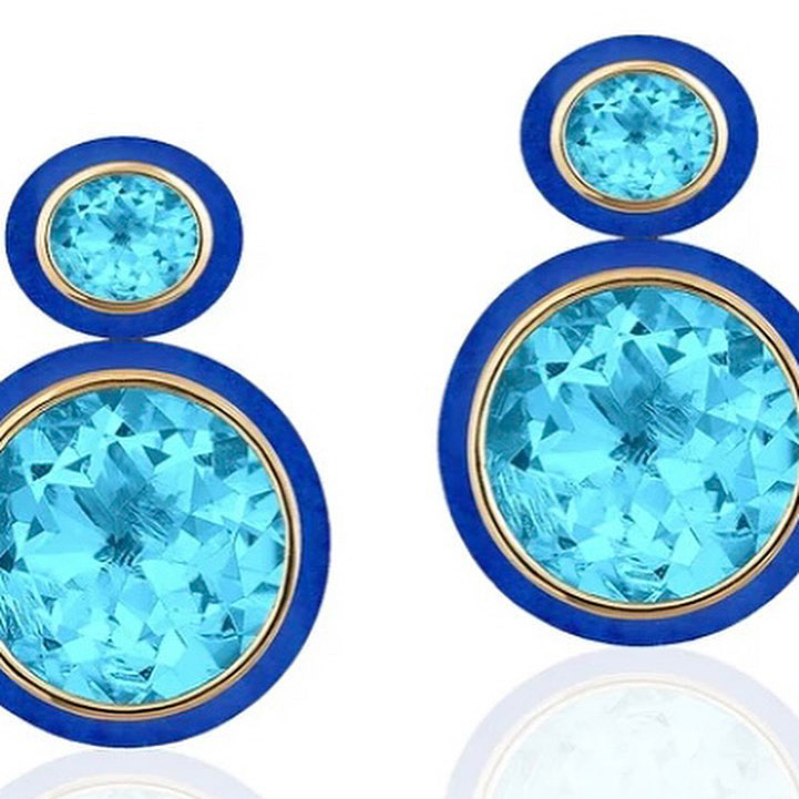 Round&Oval Cut Aquamarine Enamel Sapphire Drop Earrings
